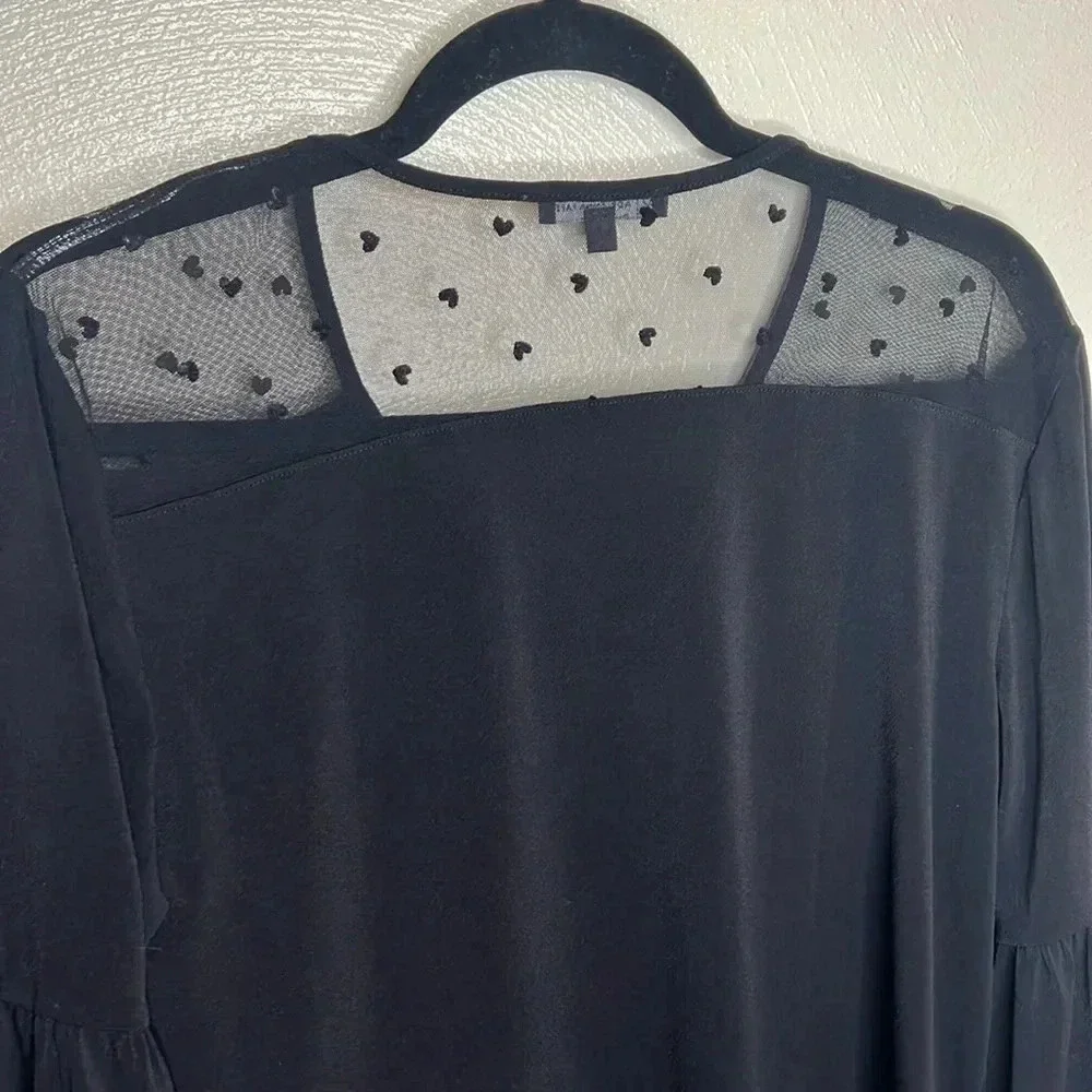 Adrianna Papell Black Heart Sheer Ruffle Black Top
